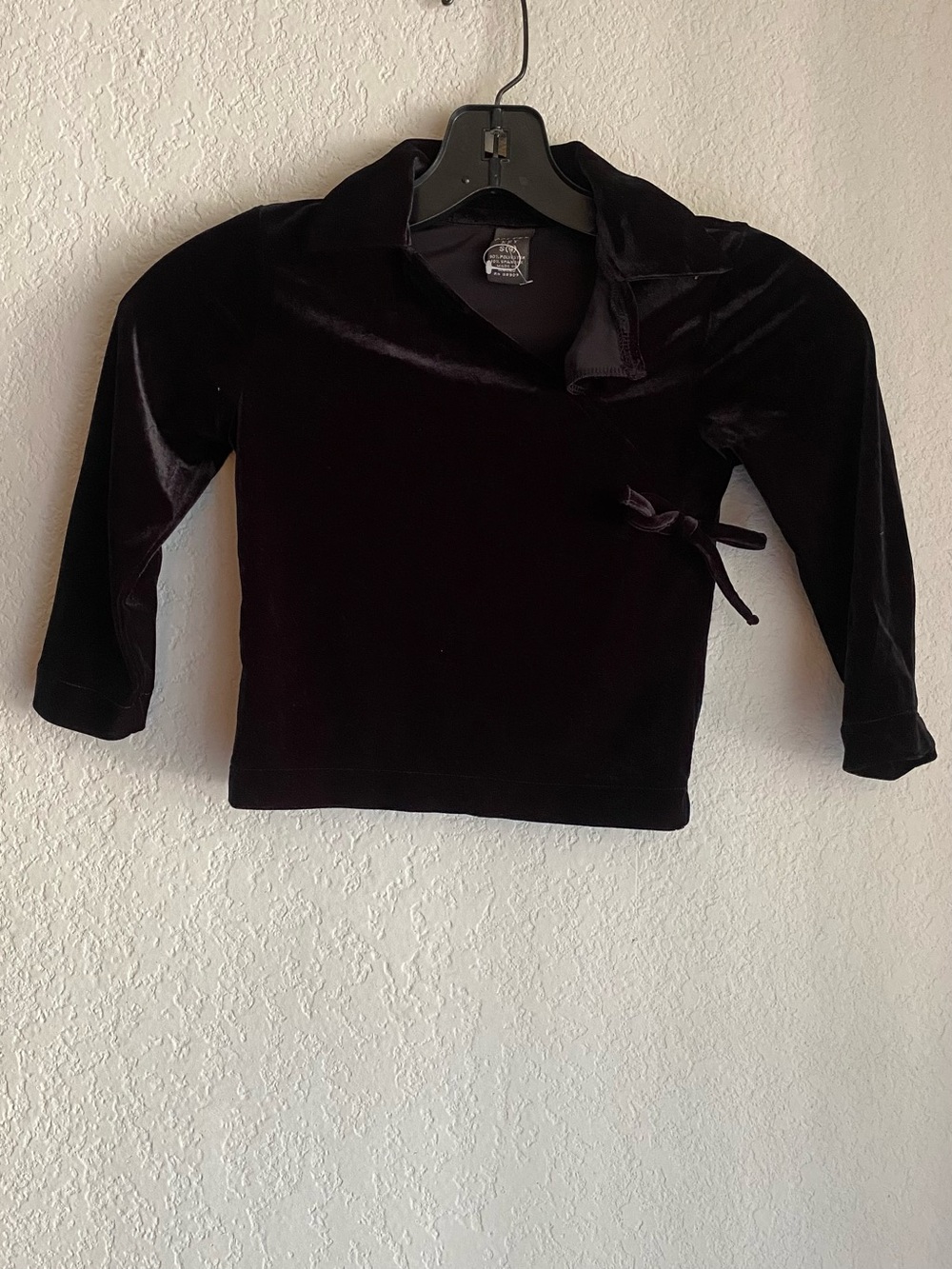 Velvet Wrap-Style Long Sleeve Top in Deep Black